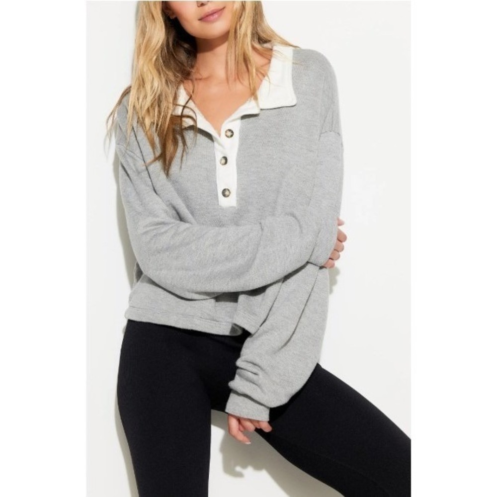 Spiritual Gangster Nichols Henley Womens M Gray New Cropped Sweatshirt